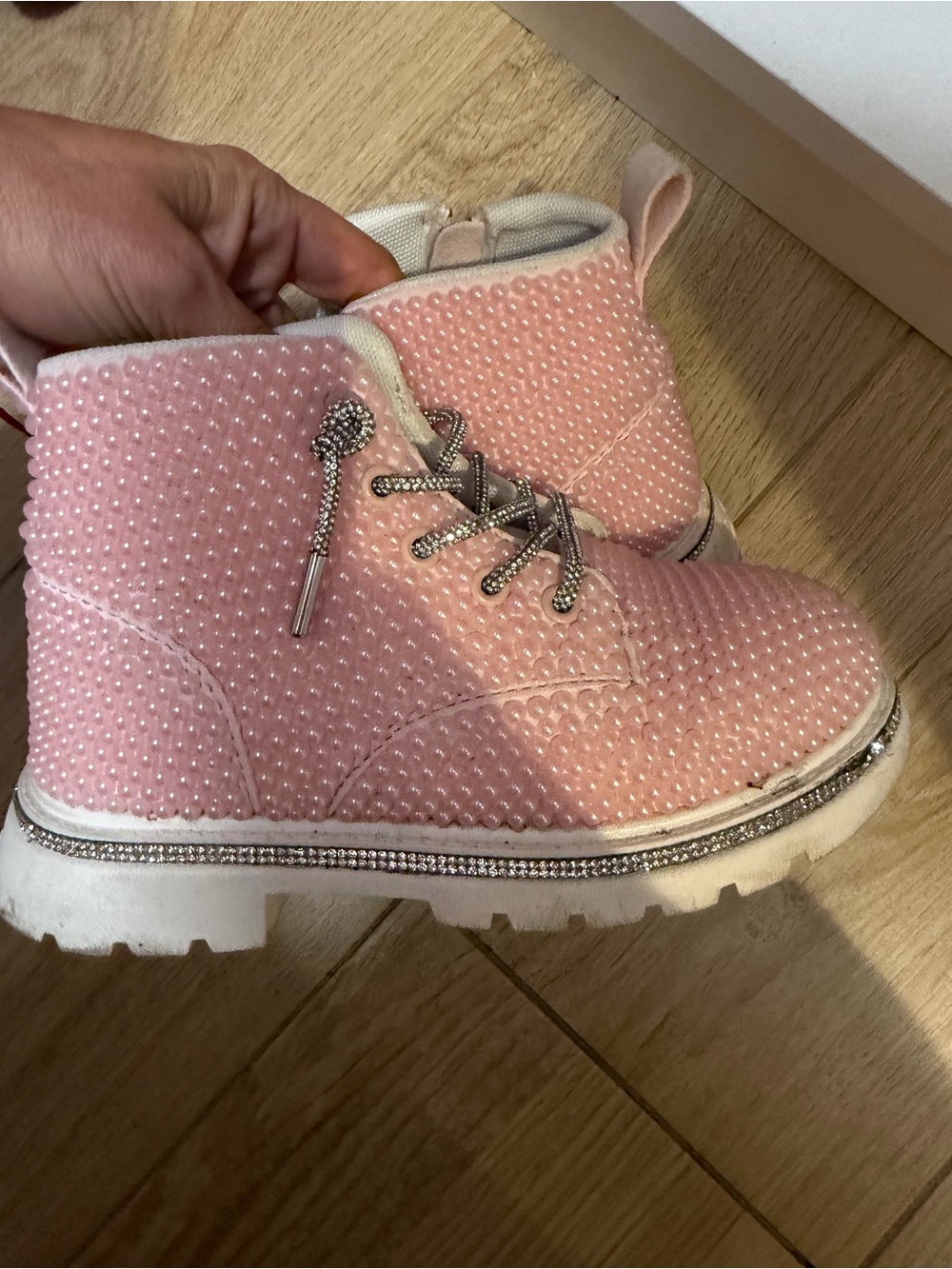 Lola + The Boys Pink Rhinestone-Trim Ankle Boots